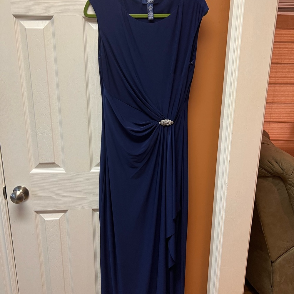 Chaps Navy Blue Maxi Dress with Embellished Waist